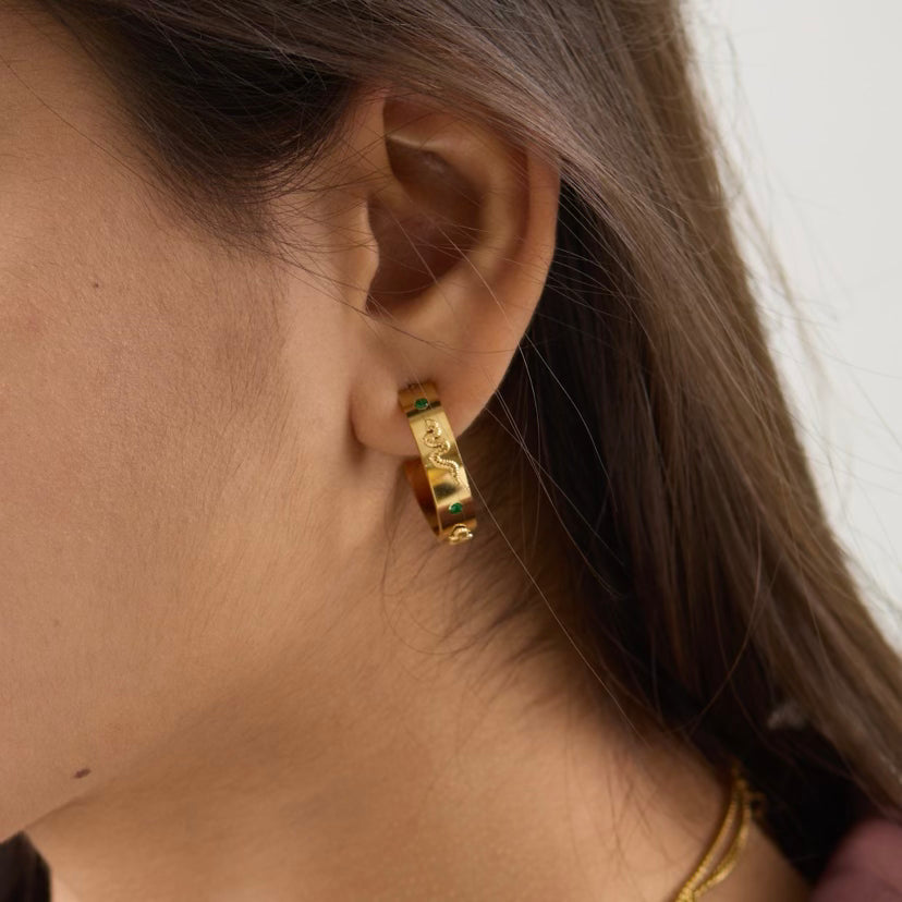 Snake Emerald Hoop Earring