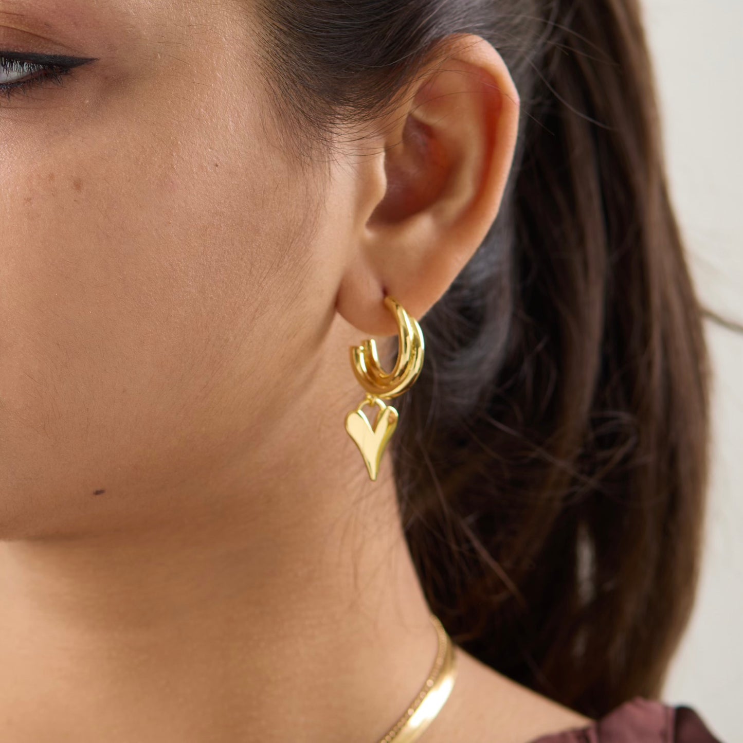 18K Gold Plated Heart Drop Earring
