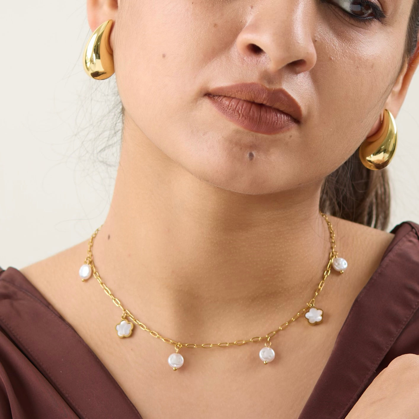18K Gold Plated Drop Mother Of Pearl Necklace