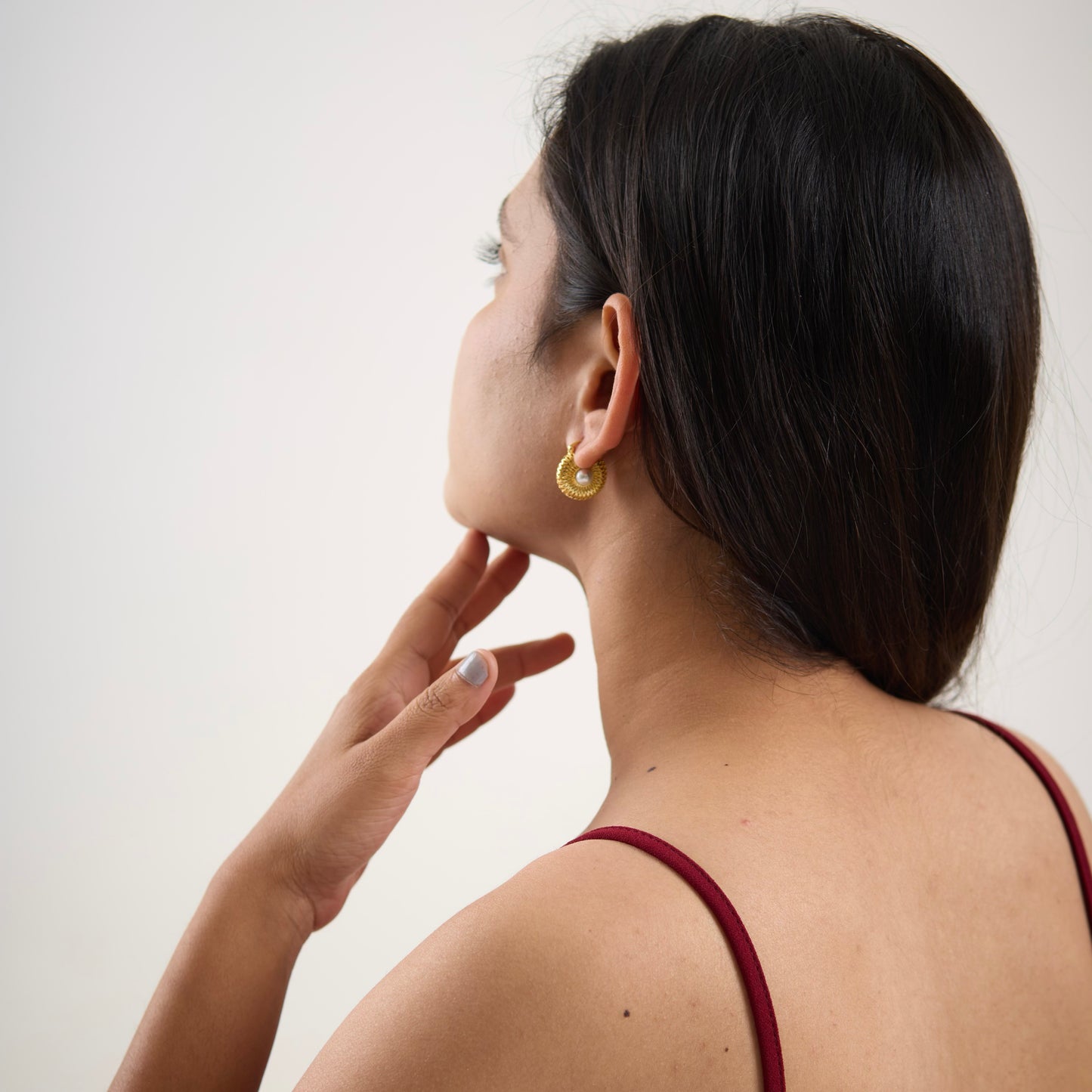 18K Gold Plated Pearl Mesh Hoop Earring