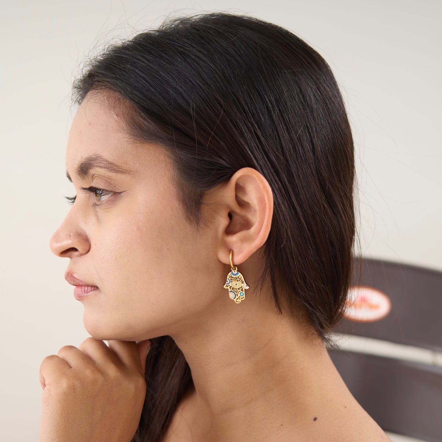 18K Gold Plated Hamsa Evil Eye Earring
