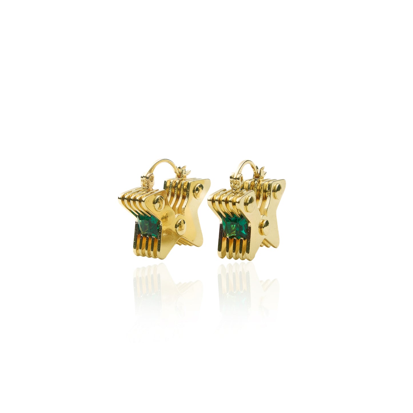 18K Gold Plated Emerald Star Earring