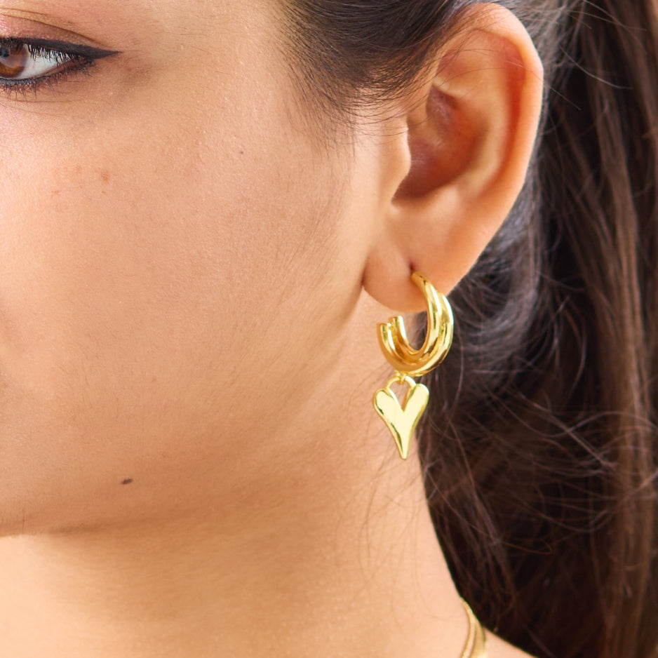 18K Gold Plated Heart Drop Earring