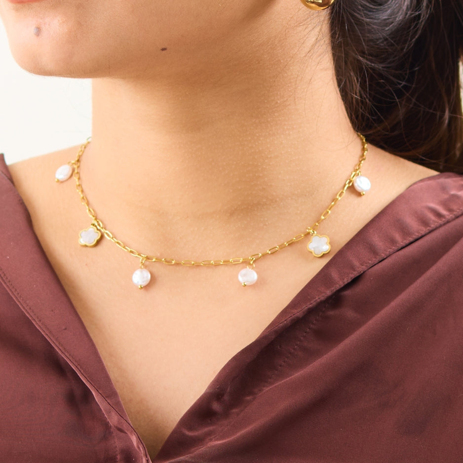 18K Gold Plated Drop Mother Of Pearl Necklace