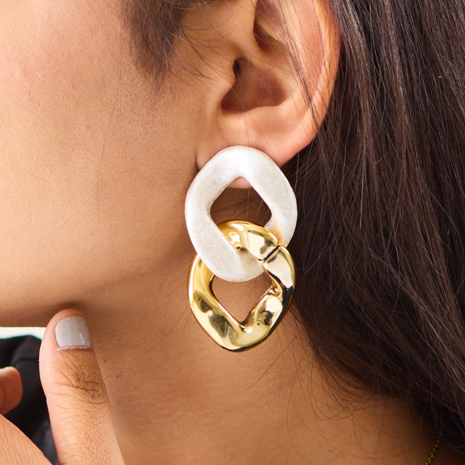 Classic White And Gold Earring