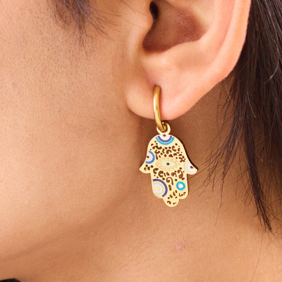 18K Gold Plated Hamsa Evil Eye Earring