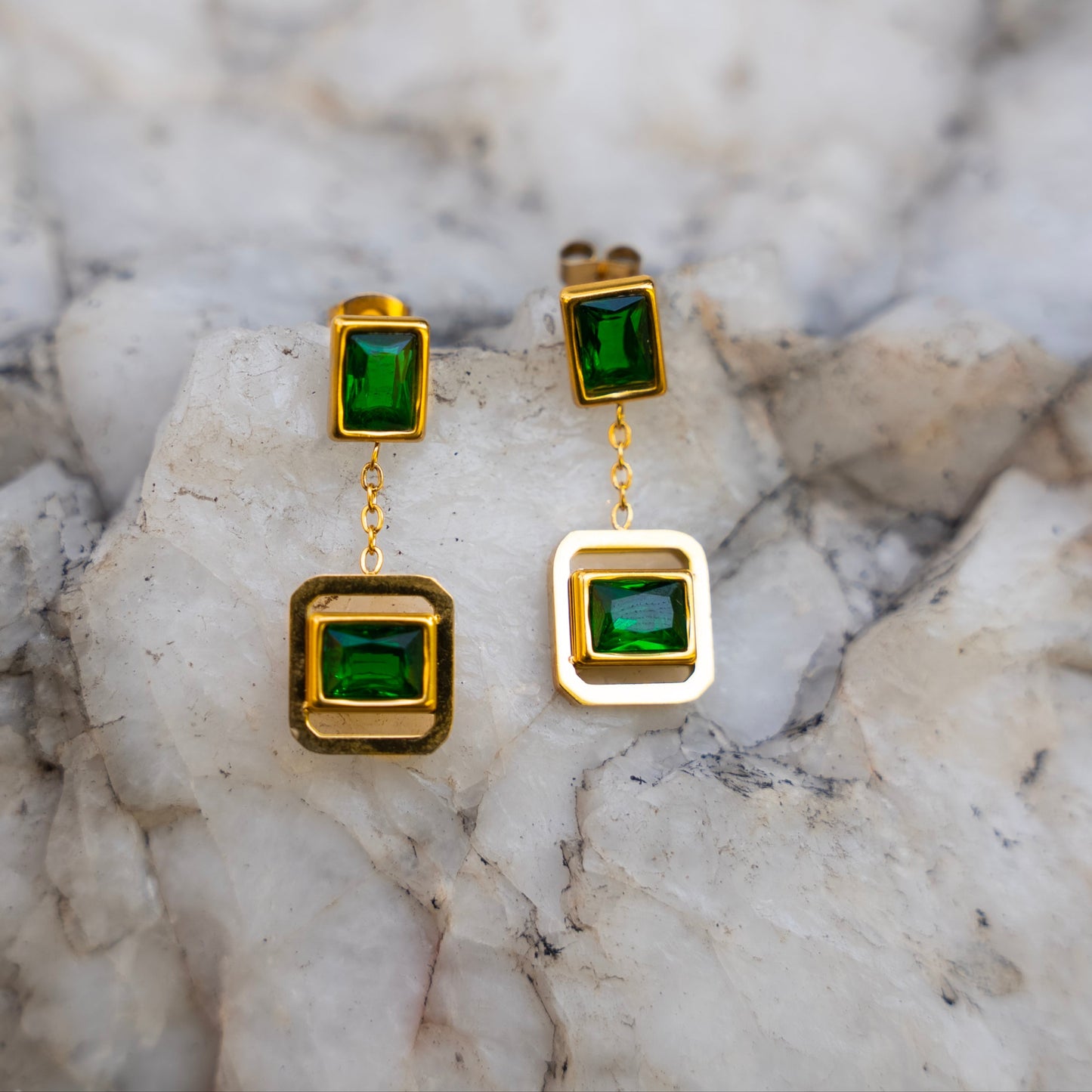 18k Gold Plated Emerald Drop Earring