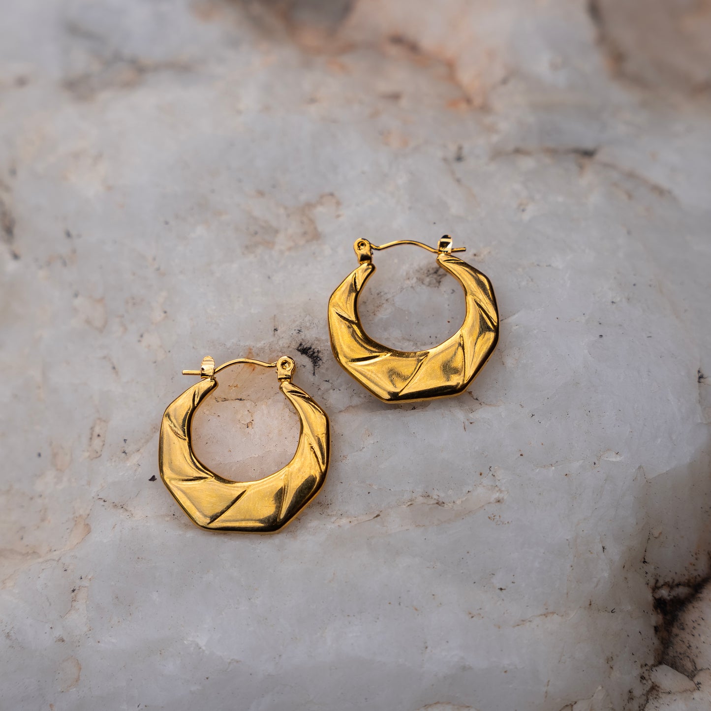 Faceted Octagon Hoop Earring