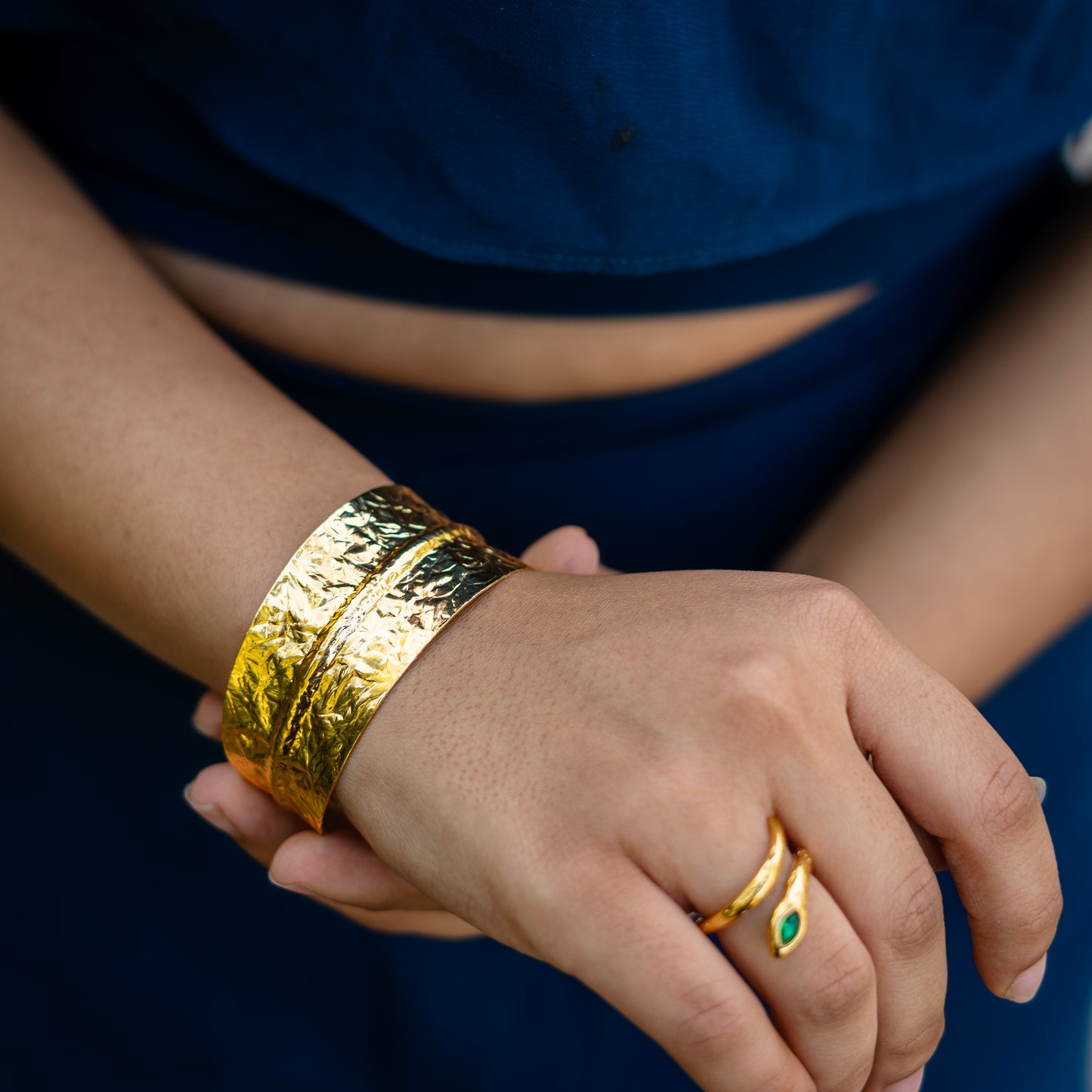 Textured 18K Gold-Plated Anti-Tarnish Cuff Bracelet