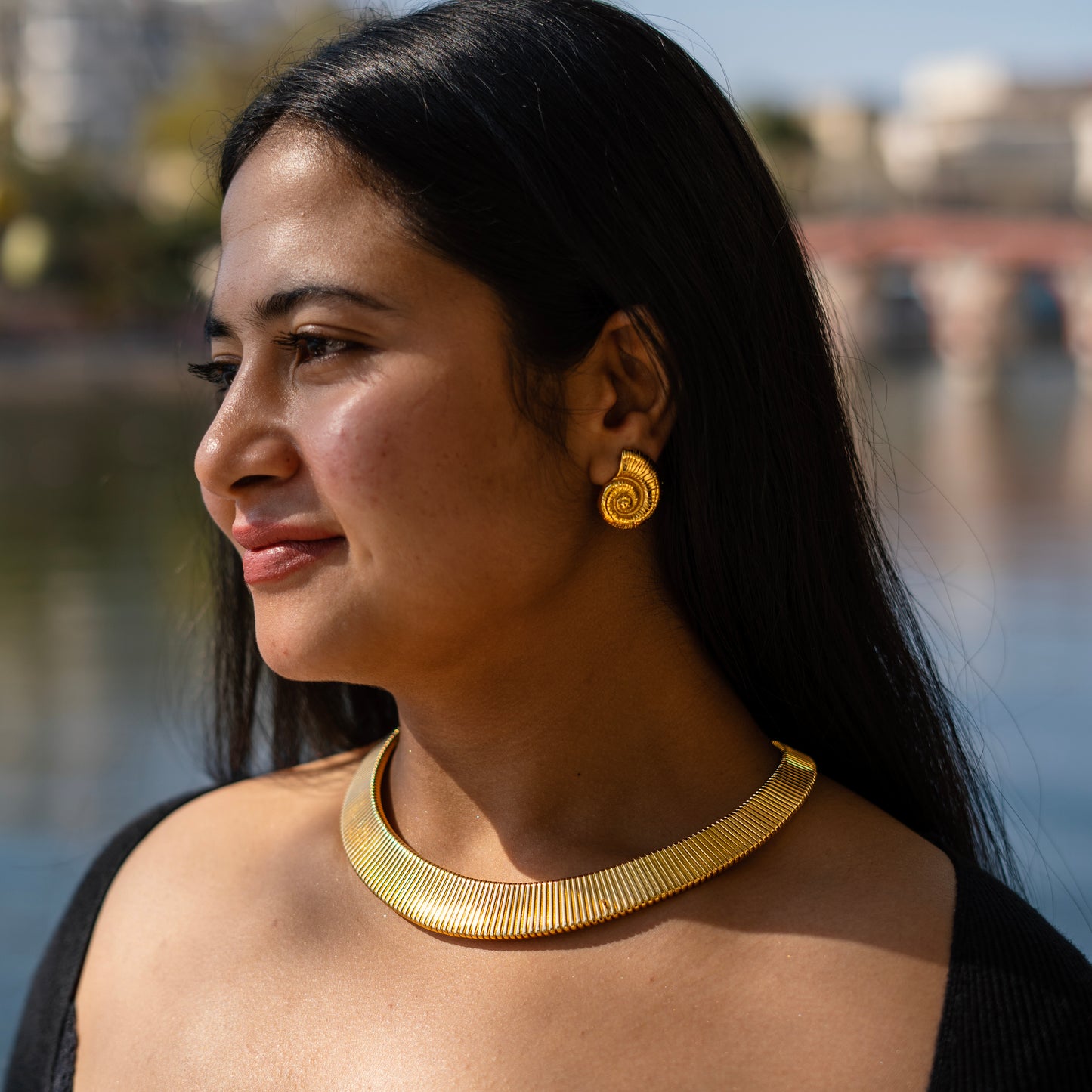 Striped Collar Metallic Necklace