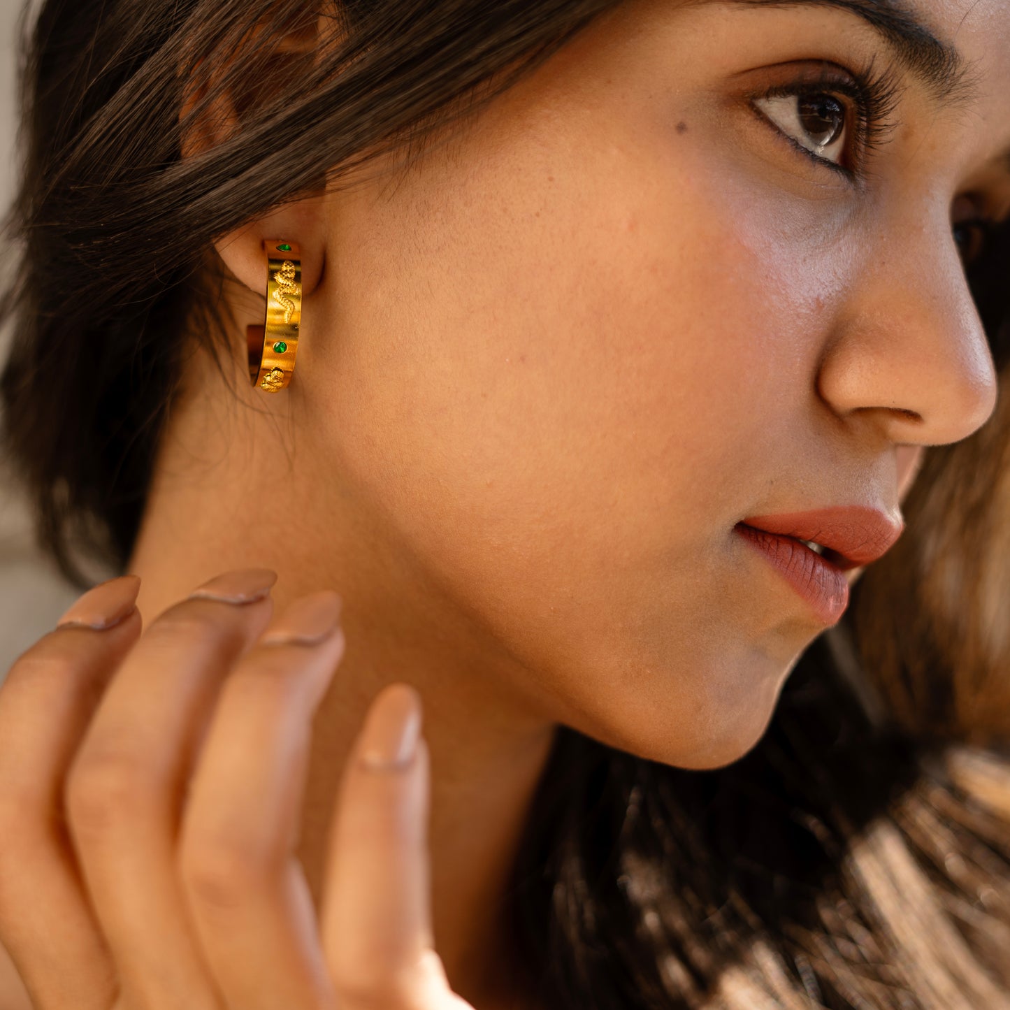 Snake Emerald Hoop Earring