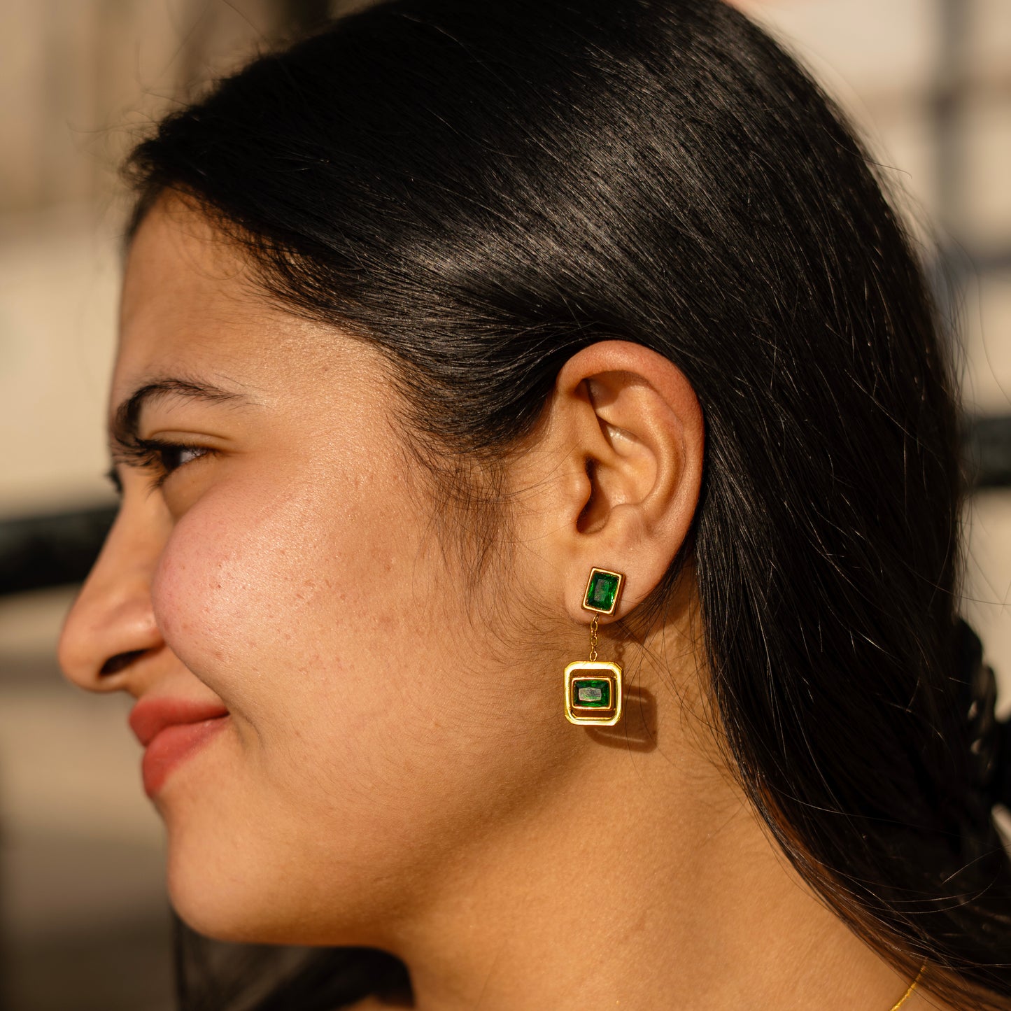 18k Gold Plated Emerald Drop Earring