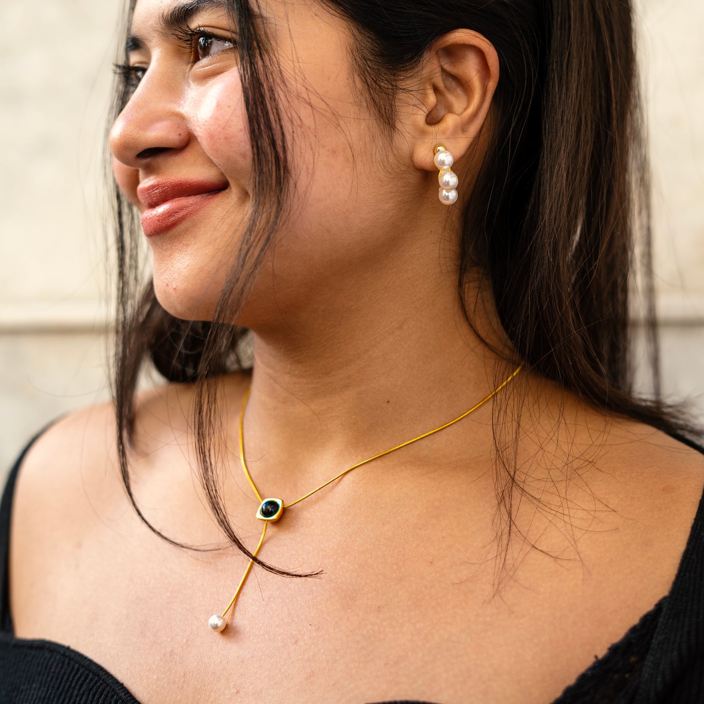 18K Gold Plated Stone Studded& Pearl Snowdrop Necklace