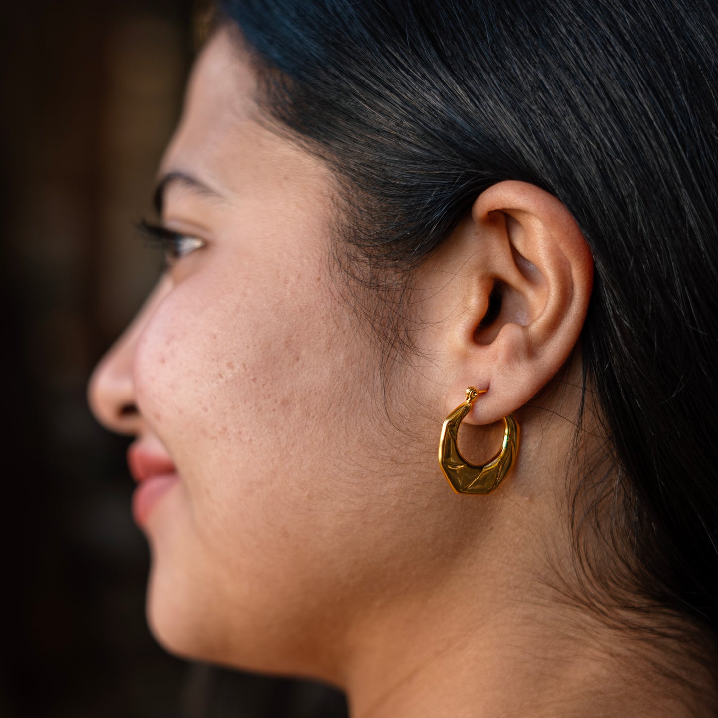 Faceted Octagon Hoop Earring