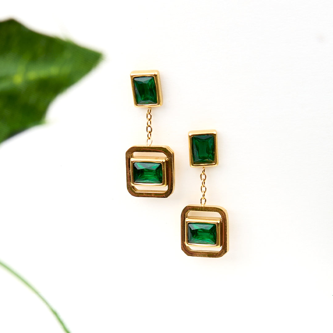 18k Gold Plated Emerald Drop Earring