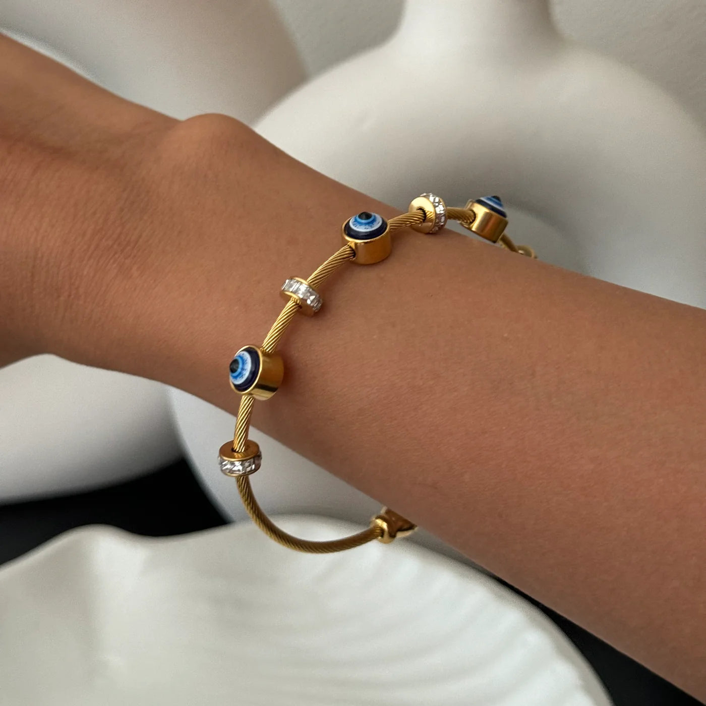 18K Gold Plated Evil Eye Cuff with Magnetic Closure
