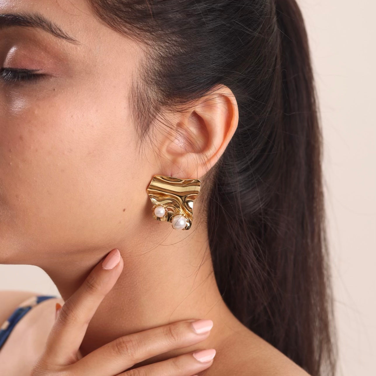 Party Wear Pearl Earring 18K Gold Plated