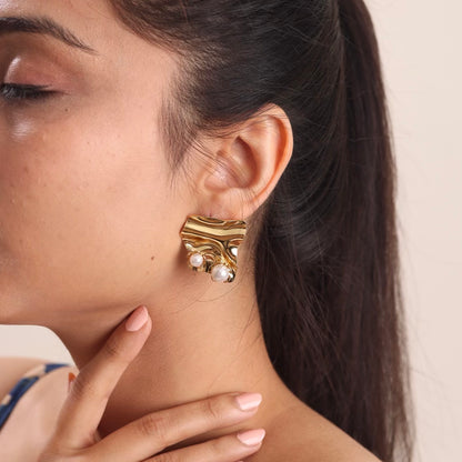 Party Wear Pearl Earring 18K Gold Plated