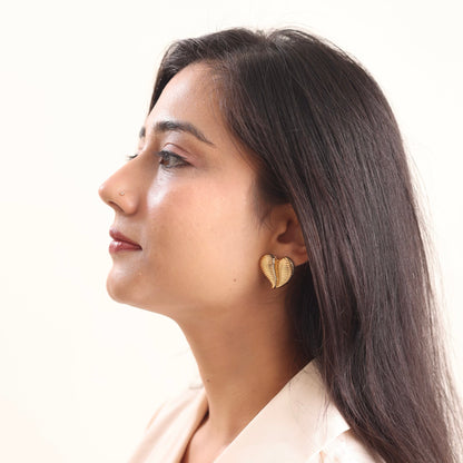 Textured Hear Earring 18K Gold Plated