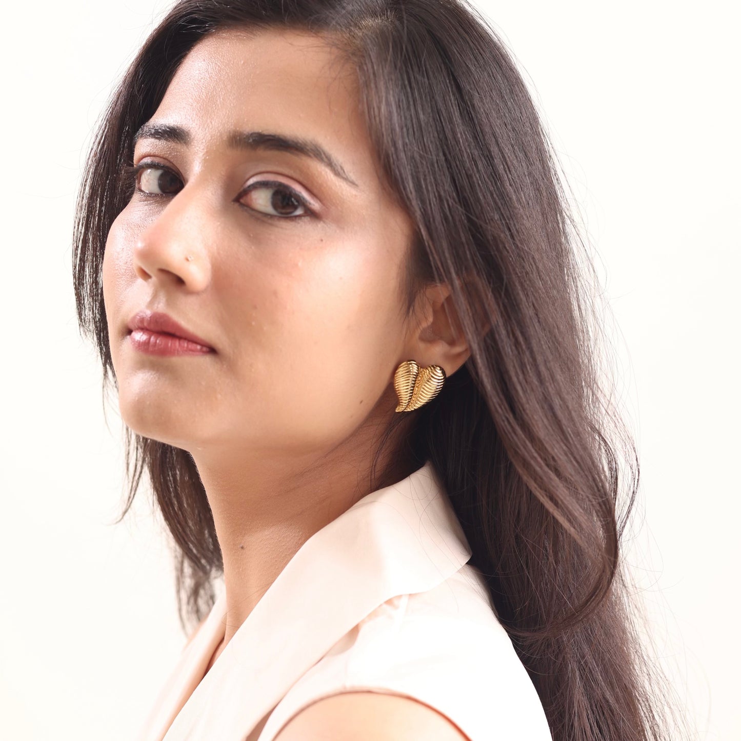 Textured Hear Earring 18K Gold Plated