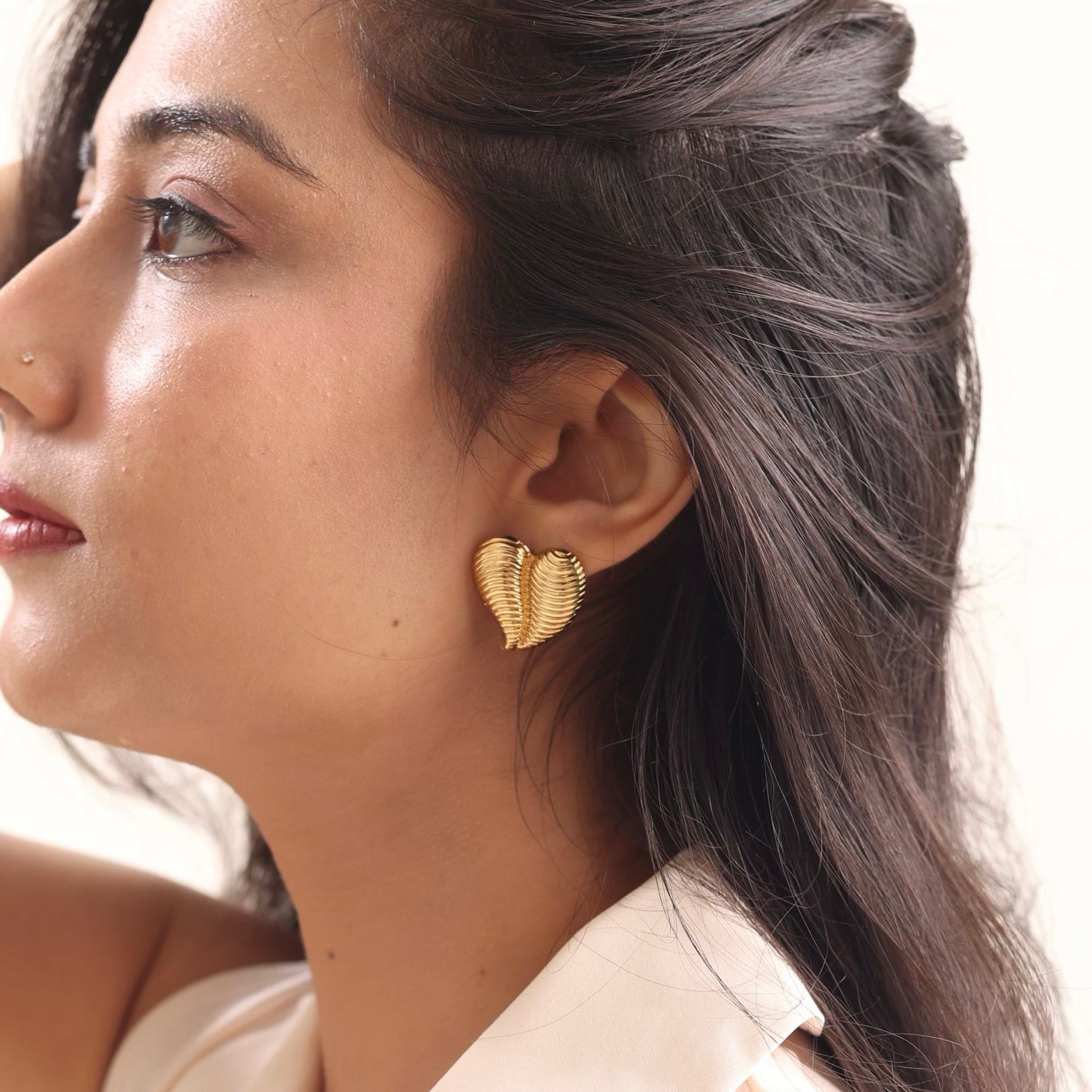 Textured Hear Earring 18K Gold Plated