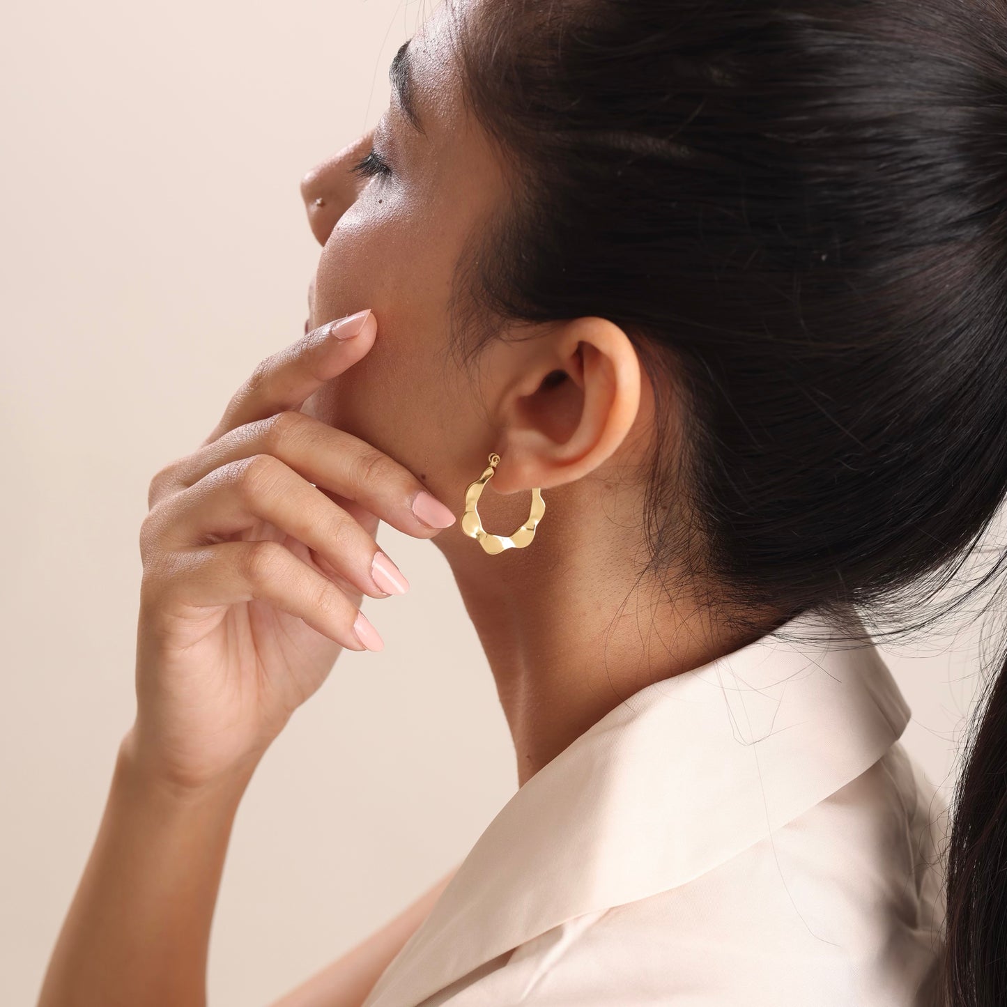 Wave 18K Gold Plated Hoops