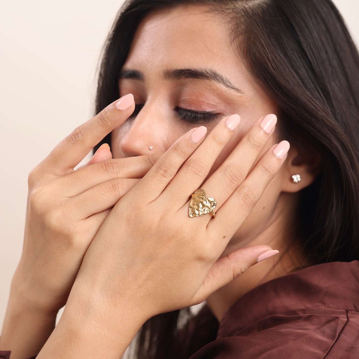 Hammered Heart Shape Earring 18K Gold Plated