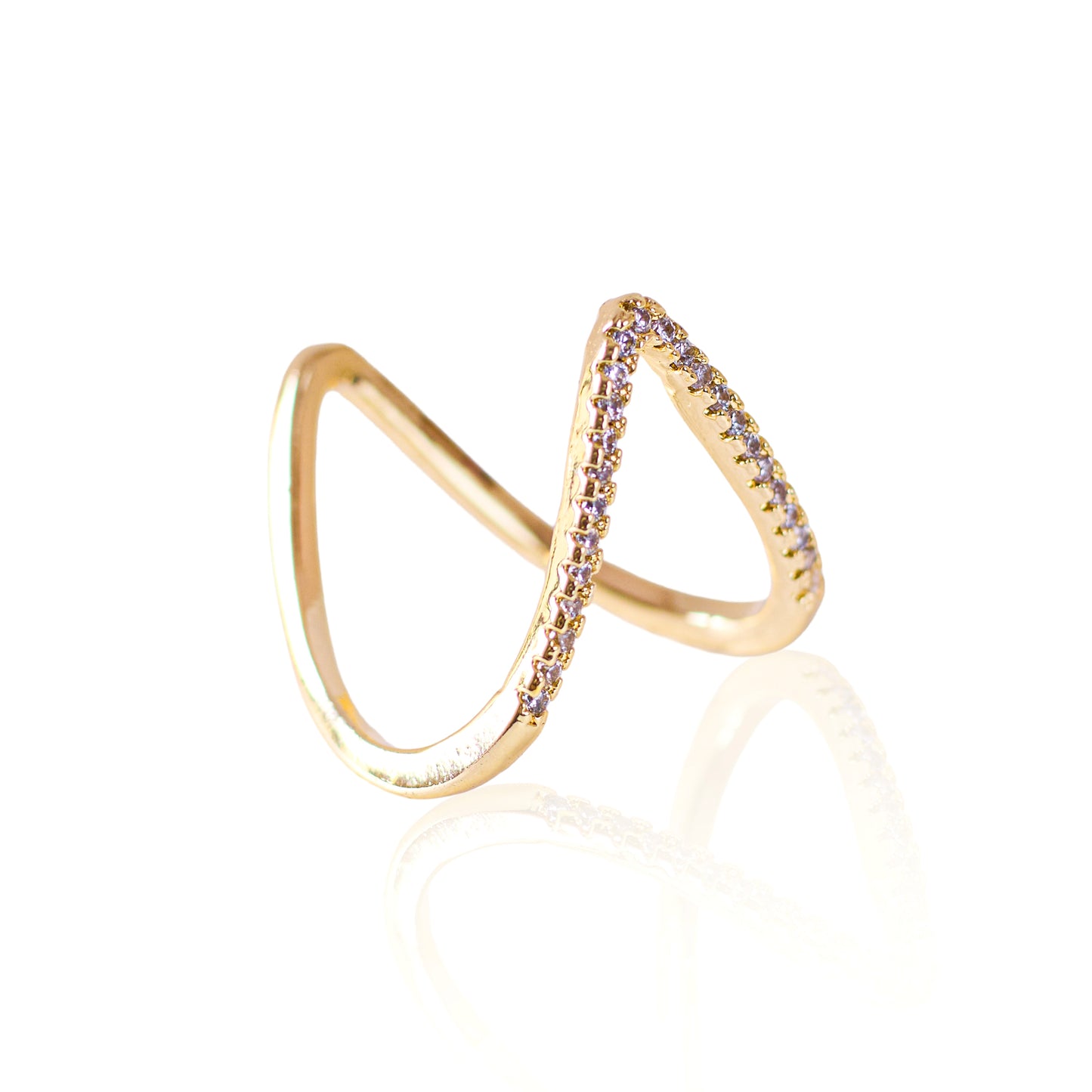 V Shape  Zircon Diamond Ring 18K  Gold Plated