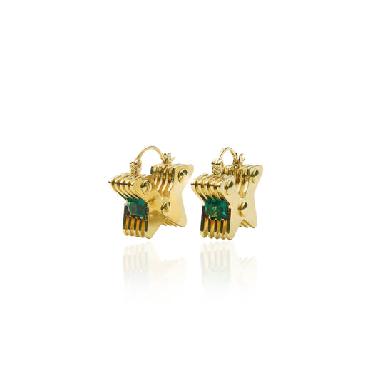 18K Gold Plated Emerald Star Earring
