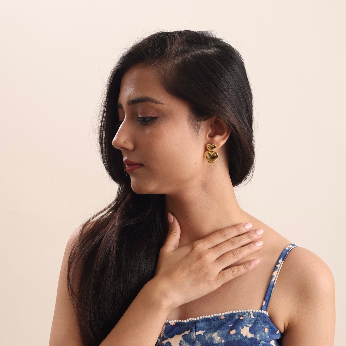 Double Hearts Classic Earrings 18K Gold Plated