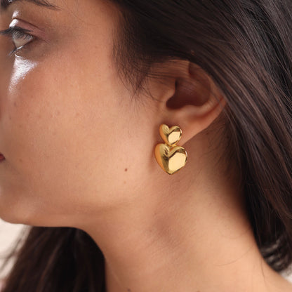 Double Hearts Classic Earrings 18K Gold Plated