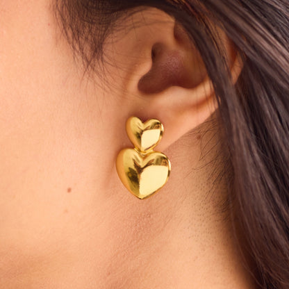Double Hearts Classic Earrings 18K Gold Plated