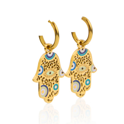 18K Gold Plated Hamsa Evil Eye Earring