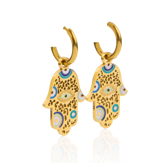 18K Gold Plated Hamsa Evil Eye Earring