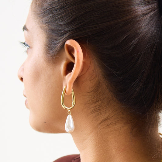 Baroque Pearl Hoops Earring