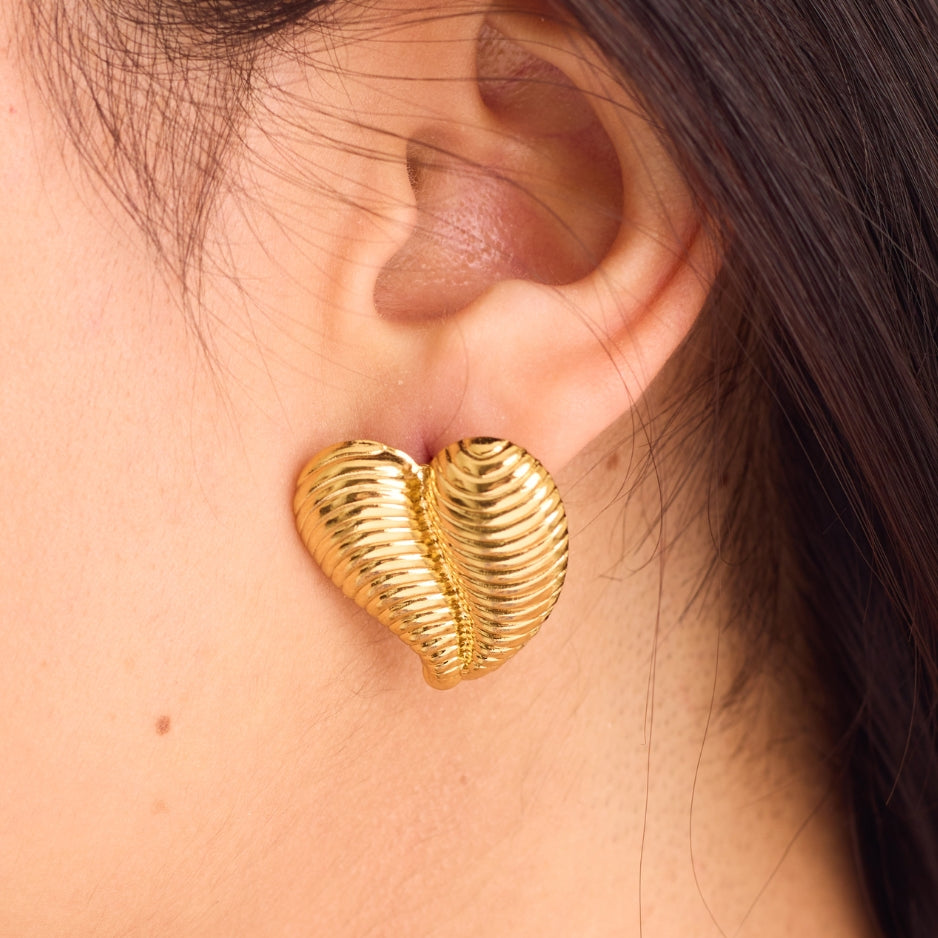 Textured Hear Earring 18K Gold Plated