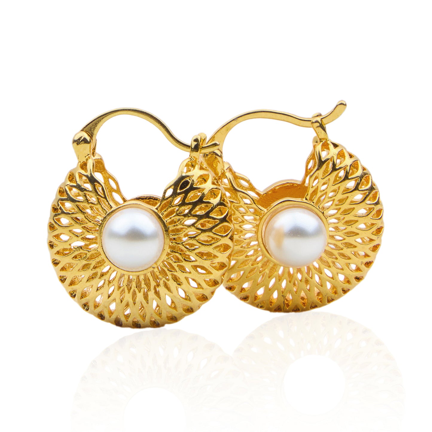 18K Gold Plated Pearl Mesh Hoop Earring