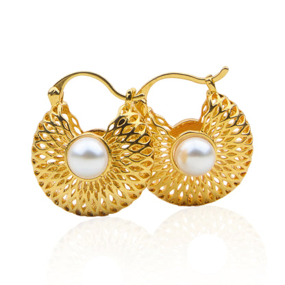 18K Gold Plated Pearl Mesh Hoop Earring