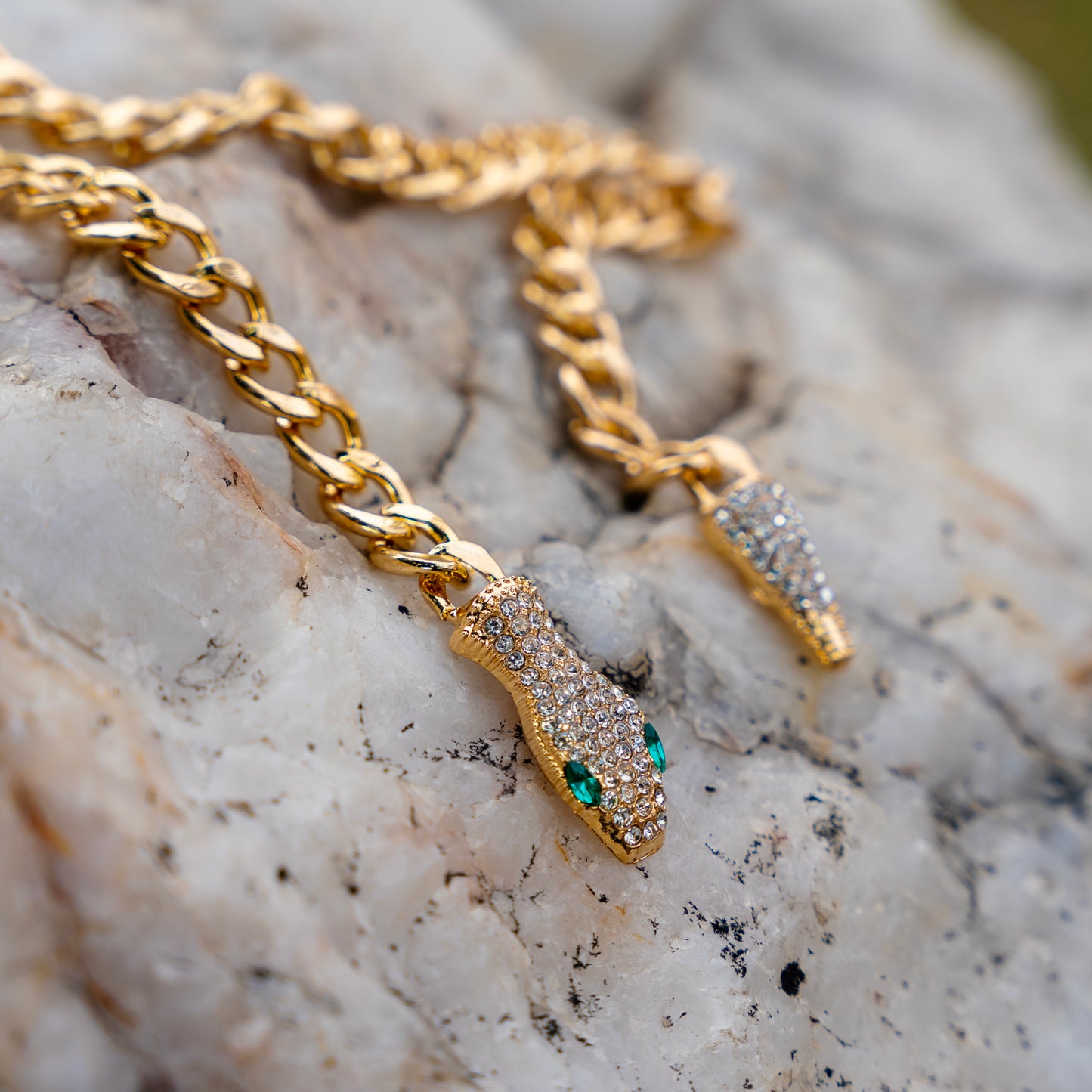 American Diamond Snake Necklace ‪ 18K Gold Plated