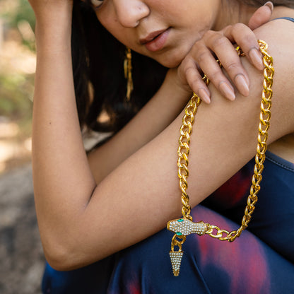 American Diamond Snake Necklace ‪ 18K Gold Plated