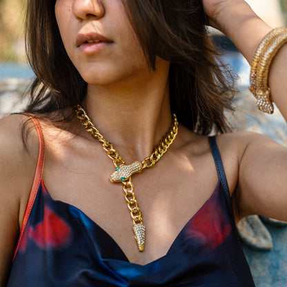 American Diamond Snake Necklace ‪ 18K Gold Plated
