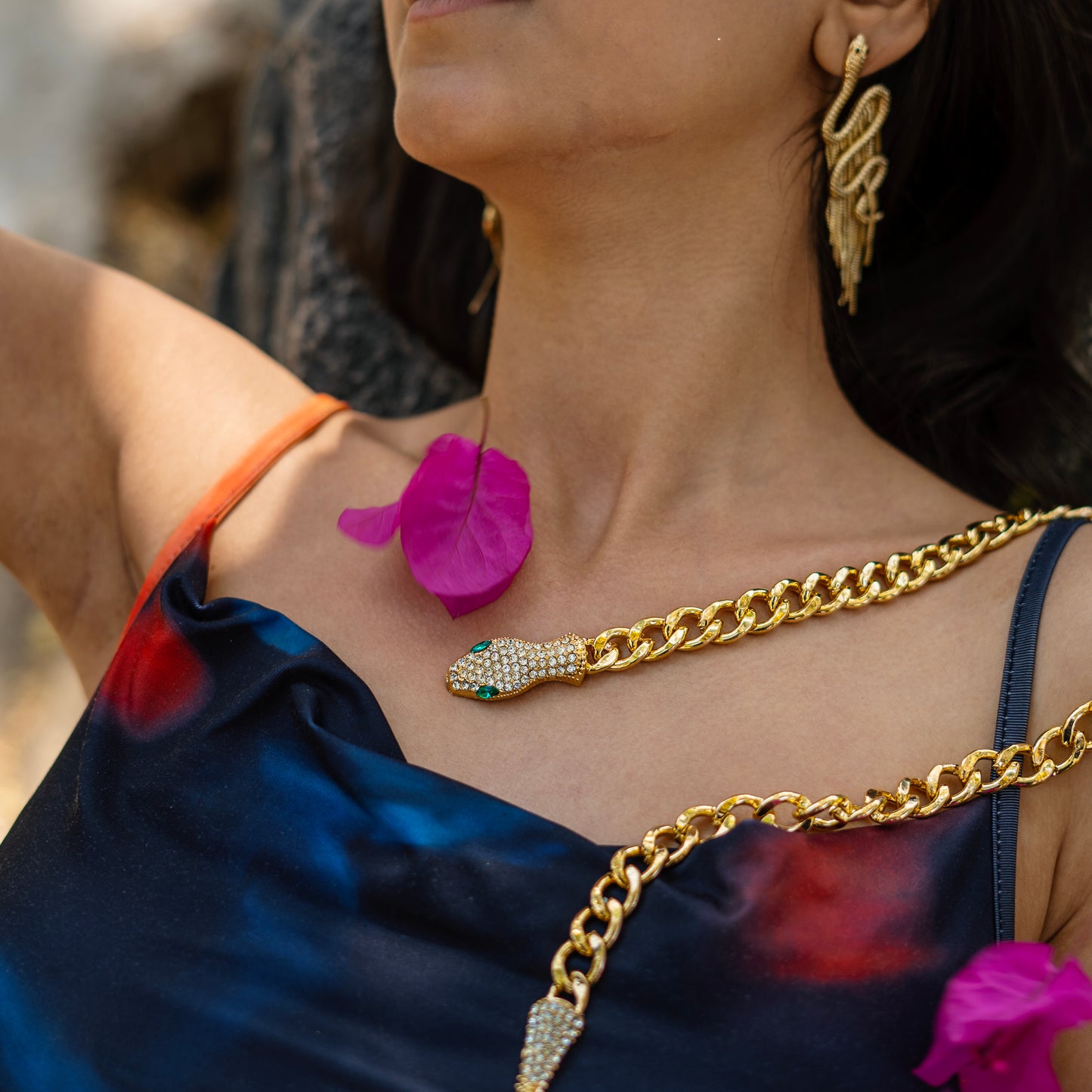 American Diamond Snake Necklace ‪ 18K Gold Plated