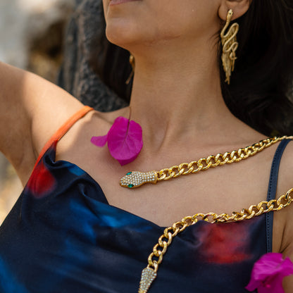 American Diamond Snake Necklace ‪ 18K Gold Plated