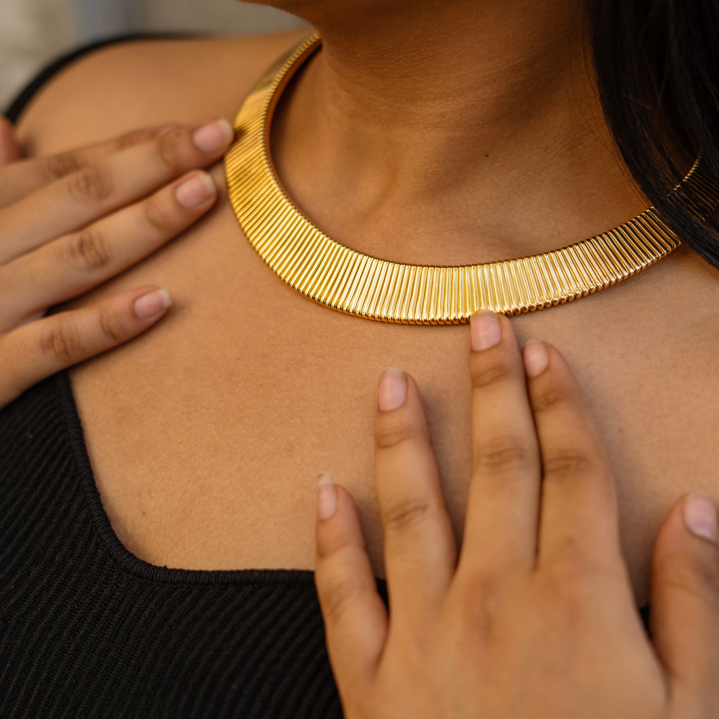 Striped Collar Metallic Necklace