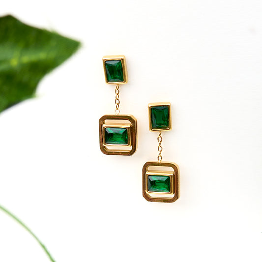 18k Gold Plated Emerald Drop Earring
